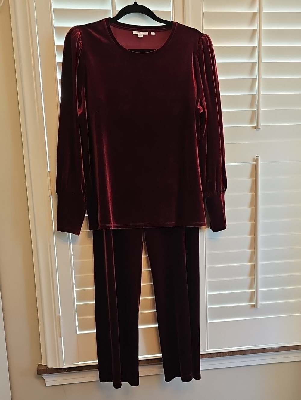 Chico's Velvet Straight-Leg Jumpsuit Set in Burgundy
